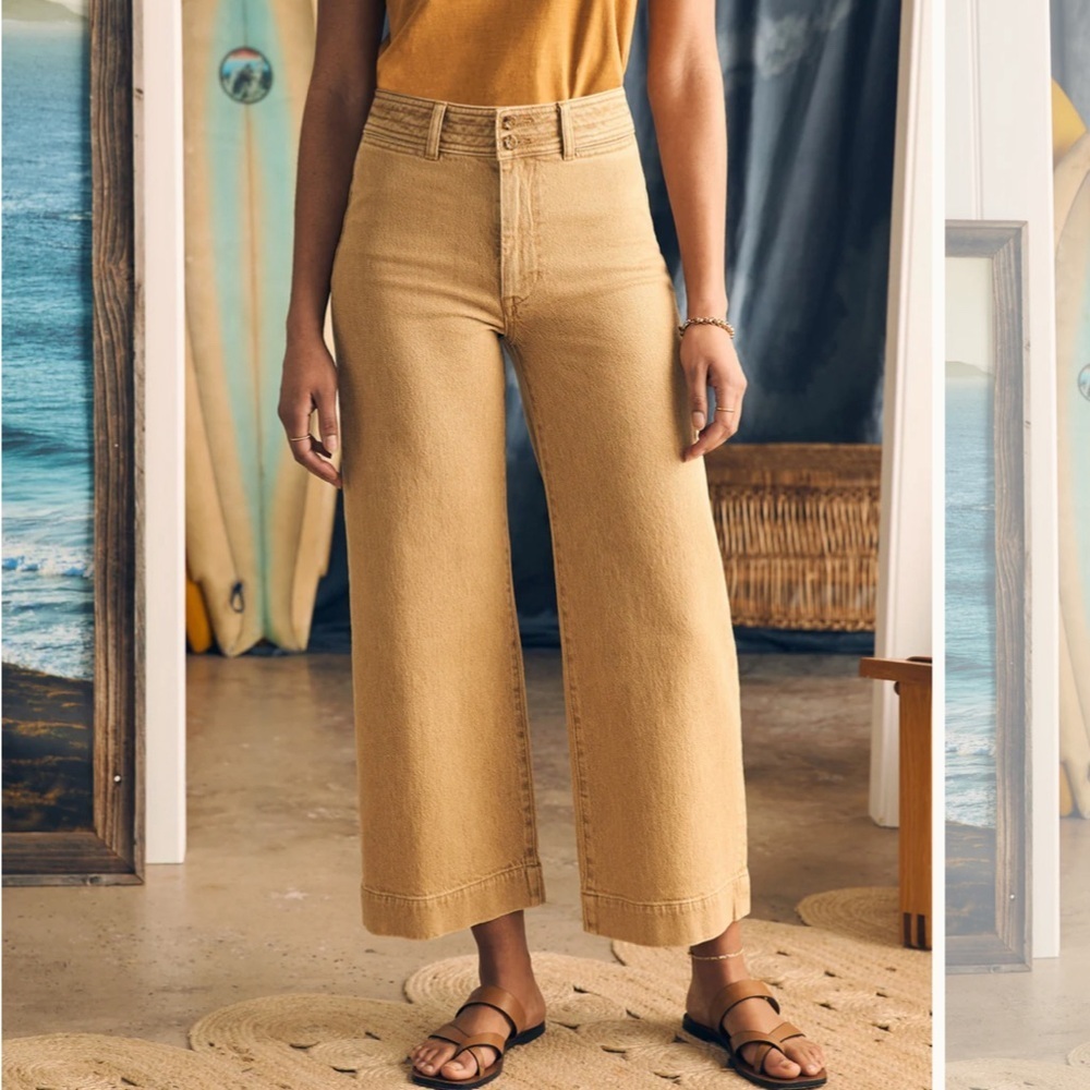 Faherty Wide-Leg Jeans in Tan